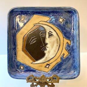 Vintage Sun And Moon Mara Stoneware Plate Mexican Pottery Artist Signed